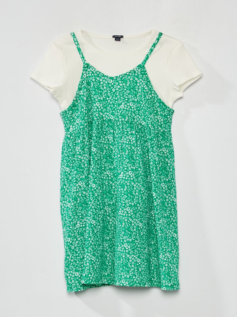 Ensemble robe + t-shirt + chouchou - 3 pièces Vert - Kiabi