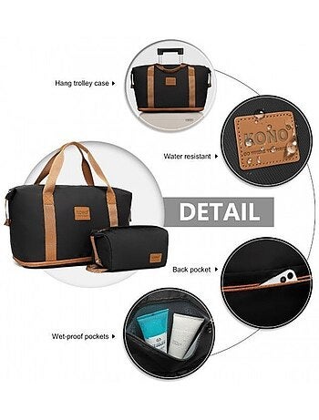 Ensemble sac de voyage 3 pièces polyester 25 l avec trousse