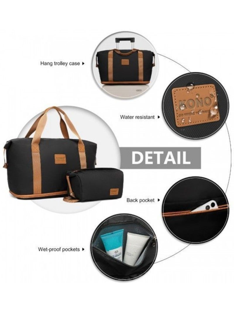 Ensemble sac de voyage 3 pièces polyester 25 l avec trousse Noir - Kiabi