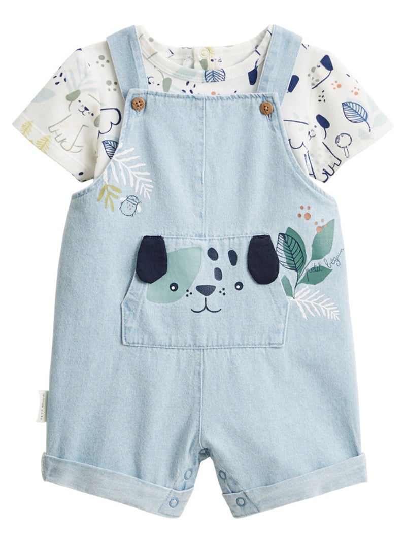 Ensemble salopette bébé en chambray et t-shirt Elliot Bleu - Kiabi