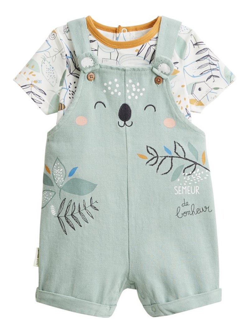 Ensemble salopette bébé en chambray et t-shirt Garden Party Vert - Kiabi