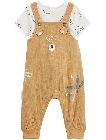 Ensemble salopette bébé en coton gaufré et t