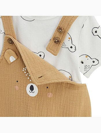 Ensemble salopette bébé en coton gaufré et t