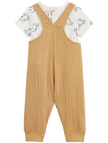 Ensemble salopette bébé en coton gaufré et t-shirt Mini Rêve