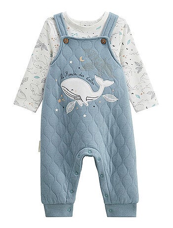 Ensemble salopette bébé en coton matelassé et t