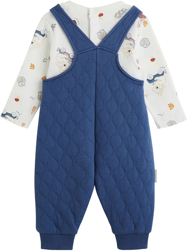Ensemble salopette bébé en coton matelassé et t-shirt Emile Bleu - Kiabi