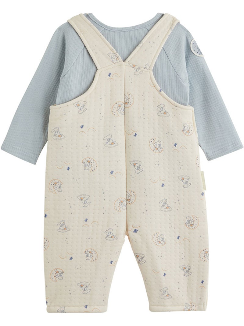 Ensemble salopette bébé en coton matelassé et t-shirt voix lactée Bleu - Kiabi