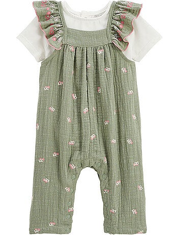 Ensemble salopette bébé en gaze de coton et t-shirt Anaelle