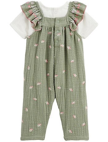Ensemble salopette bébé en gaze de coton et t-shirt Anaelle
