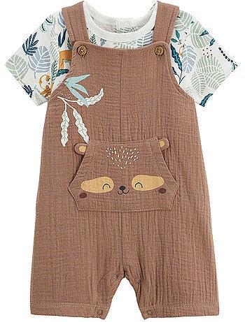 Ensemble salopette bébé en gaze de coton et t-shirt Baroudeur