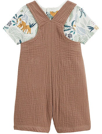 Ensemble salopette bébé en gaze de coton et t-shirt Baroudeur