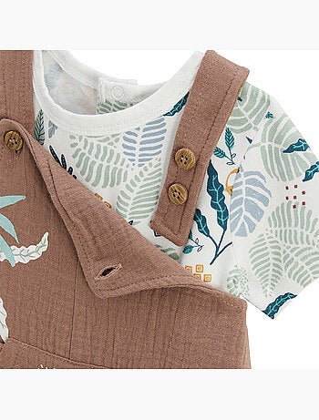 Ensemble salopette bébé en gaze de coton et t-shirt Baroudeur