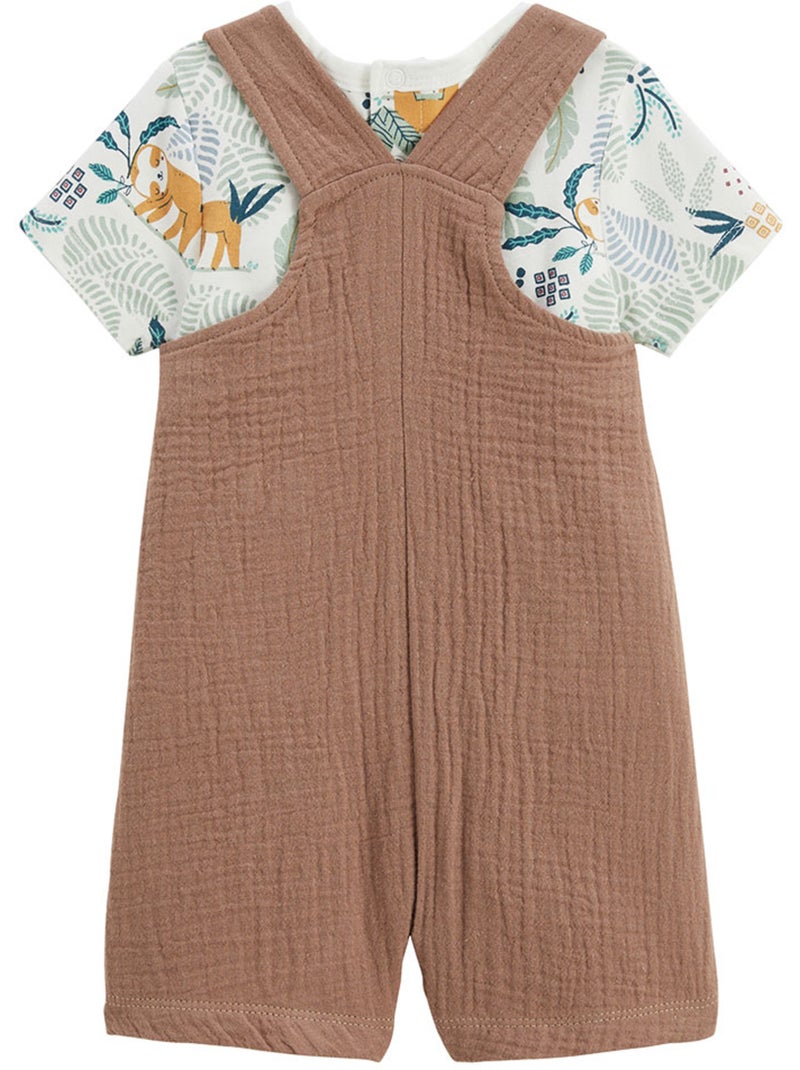 Ensemble salopette bébé en gaze de coton et t-shirt Baroudeur Marron - Kiabi