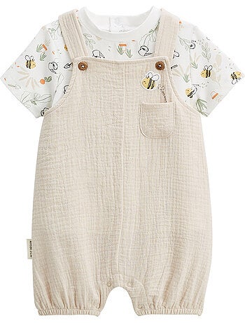 Ensemble salopette bébé en gaze de coton et t-shirt Eden