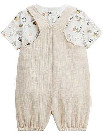Ensemble salopette bébé en gaze de coton et t-shirt Eden