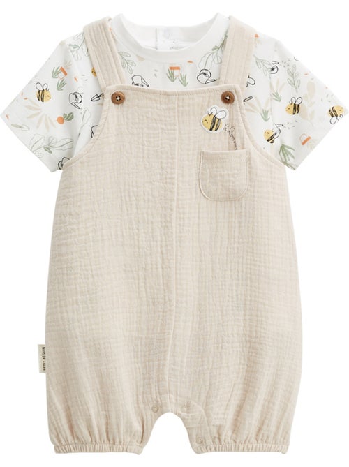 Ensemble salopette bébé en gaze de coton et t-shirt Eden - Kiabi