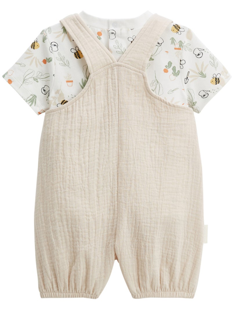 Ensemble salopette bébé en gaze de coton et t-shirt Eden Beige - Kiabi