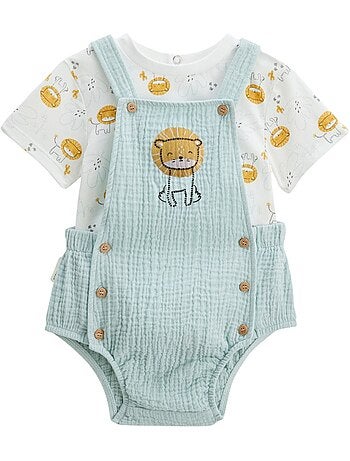 Ensemble salopette bébé en gaze de coton et t-shirt Elio