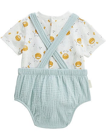 Ensemble salopette bébé en gaze de coton et t-shirt Elio