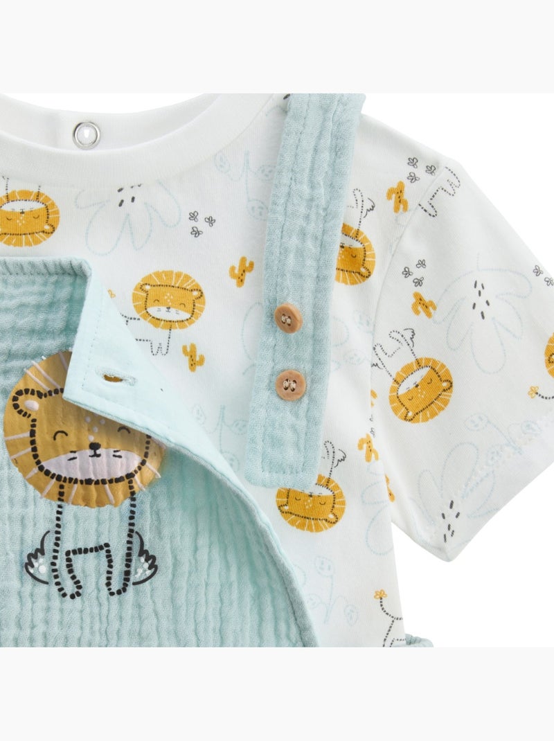 Ensemble salopette bébé en gaze de coton et t-shirt Elio Bleu - Kiabi