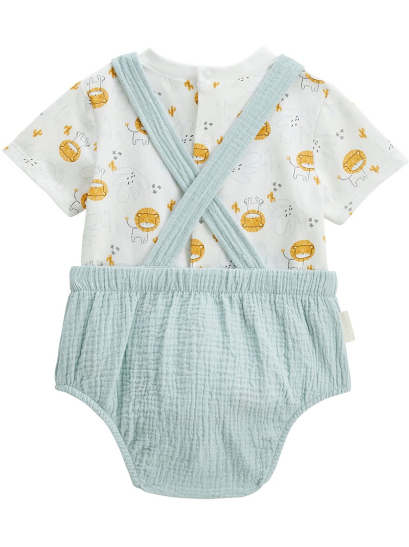 Ensemble salopette bébé en gaze de coton et t-shirt Elio Bleu - Kiabi