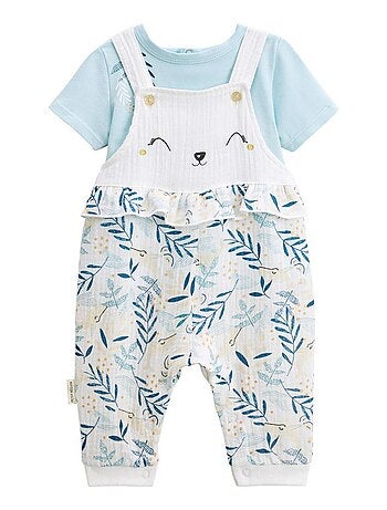 Ensemble salopette bébé en gaze de coton et t-shirt Iskia