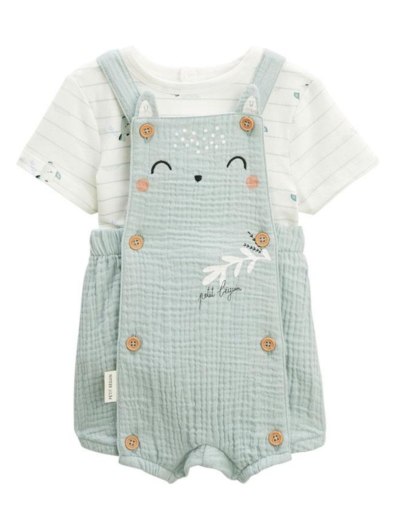 Ensemble salopette bébé en gaze de coton et t-shirt Kimi Bleu - Kiabi