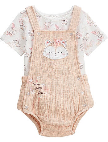 Ensemble salopette bébé en gaze de coton et t-shirt Louison