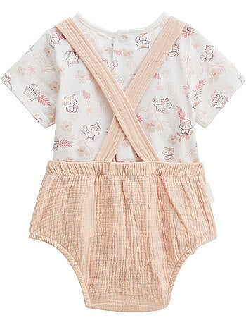 Ensemble salopette bébé en gaze de coton et t-shirt Louison