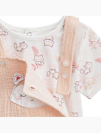 Ensemble salopette bébé en gaze de coton et t-shirt Louison