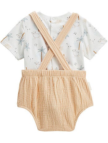 Ensemble salopette bébé en gaze de coton et t-shirt Noisette