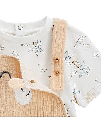 Ensemble salopette bébé en gaze de coton et t-shirt Noisette