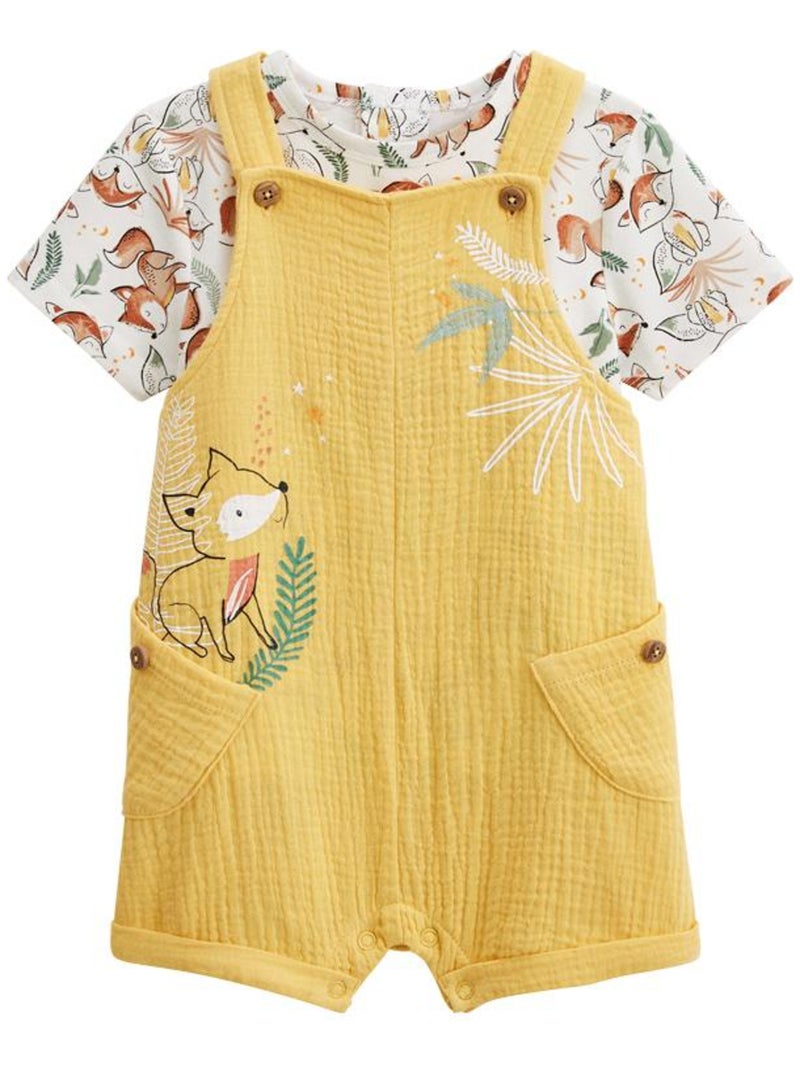 Ensemble salopette bébé en gaze de coton et t-shirt Petit Envahisseur Jaune - Kiabi