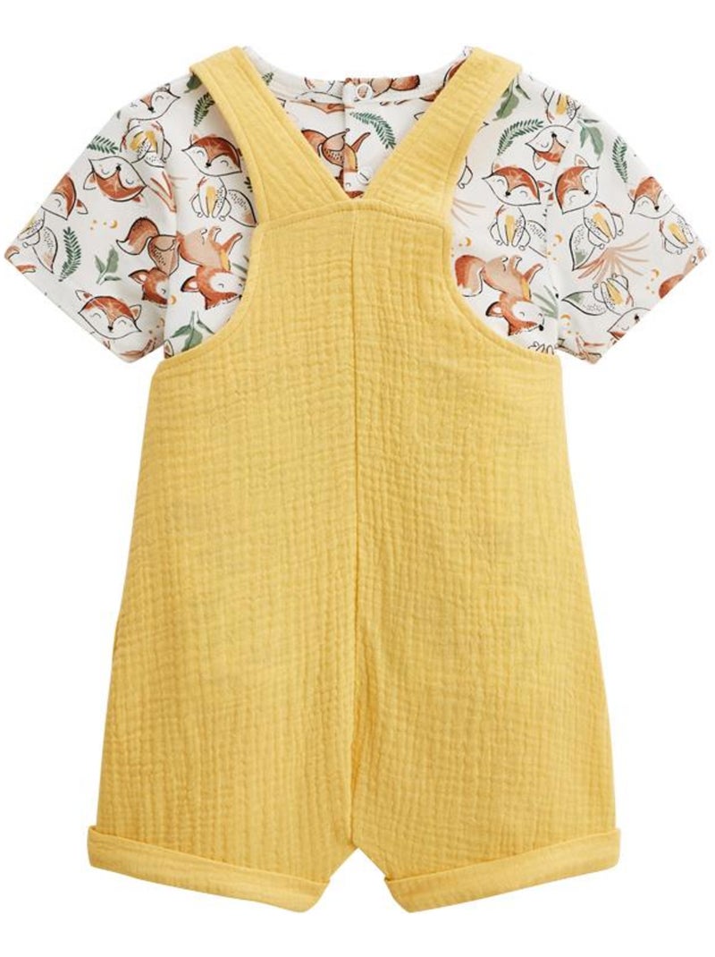 Ensemble salopette bébé en gaze de coton et t-shirt Petit Envahisseur Jaune - Kiabi