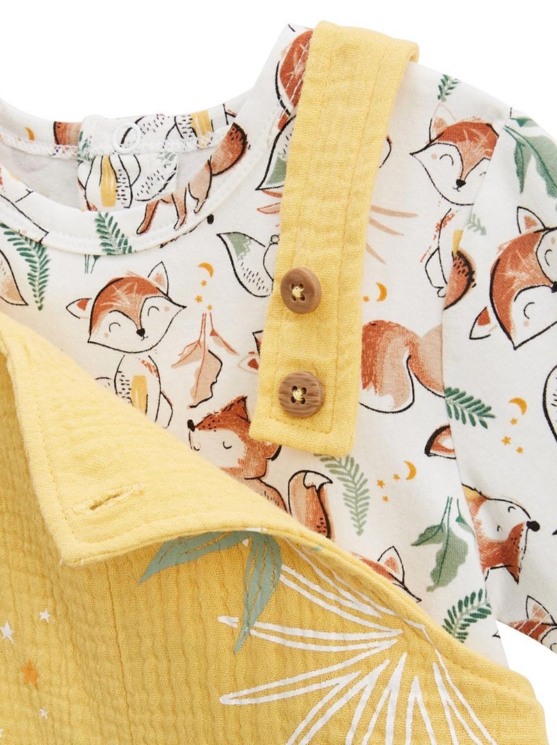 Ensemble salopette bébé en gaze de coton et t-shirt Petit Envahisseur Jaune - Kiabi