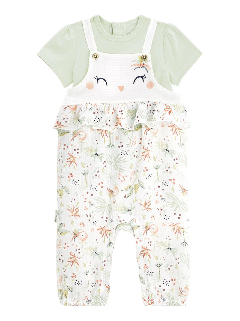 Ensemble salopette bébé en gaze de coton et t-shirt Petit Paradis Vert - Kiabi