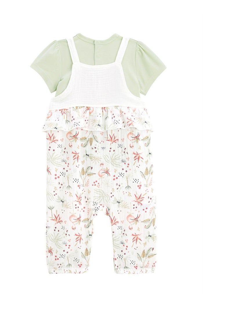 Ensemble salopette bébé en gaze de coton et t-shirt Petit Paradis Vert - Kiabi