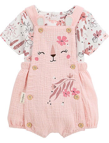 Ensemble salopette bébé en gaze de coton et t-shirt Petit Safari