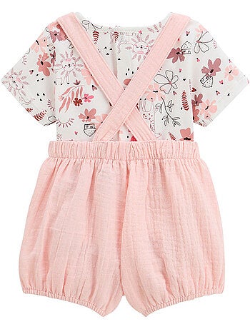 Ensemble salopette bébé en gaze de coton et t-shirt Petit Safari
