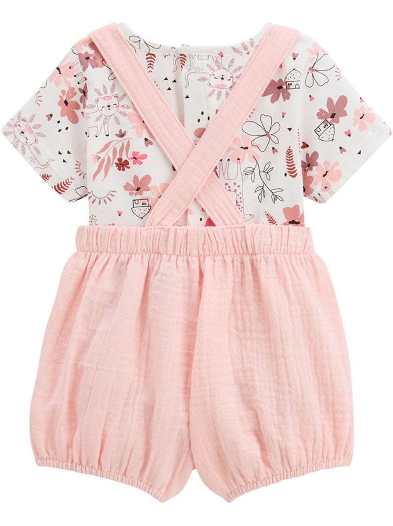Ensemble salopette bébé en gaze de coton et t-shirt Petit Safari Rose - Kiabi