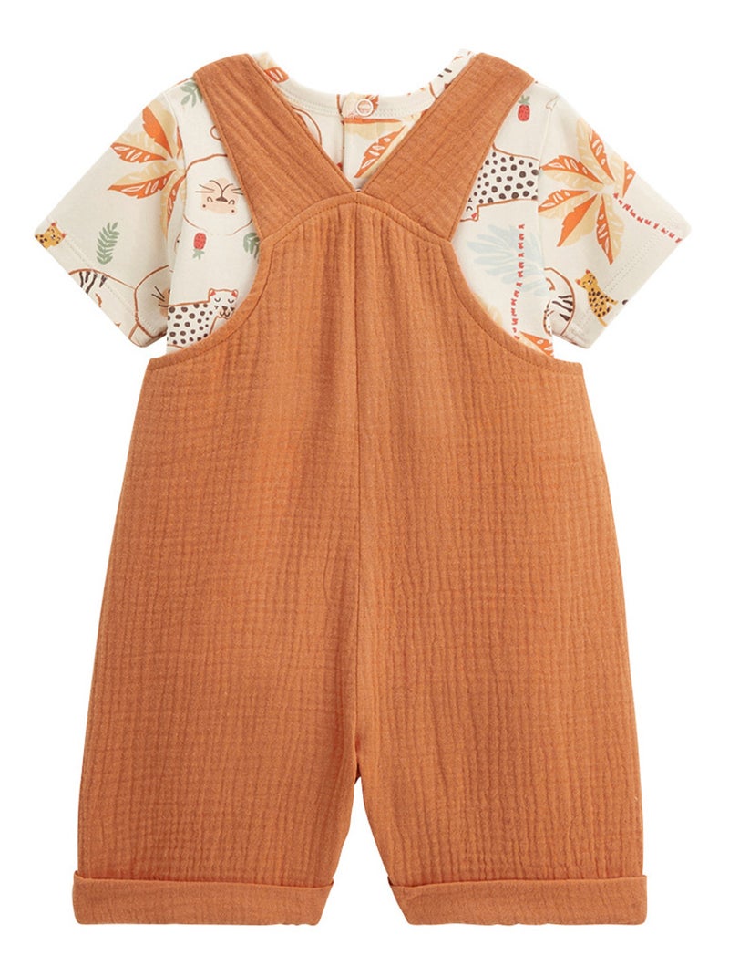 Ensemble salopette bébé en gaze de coton et t-shirt Tango Marron - Kiabi