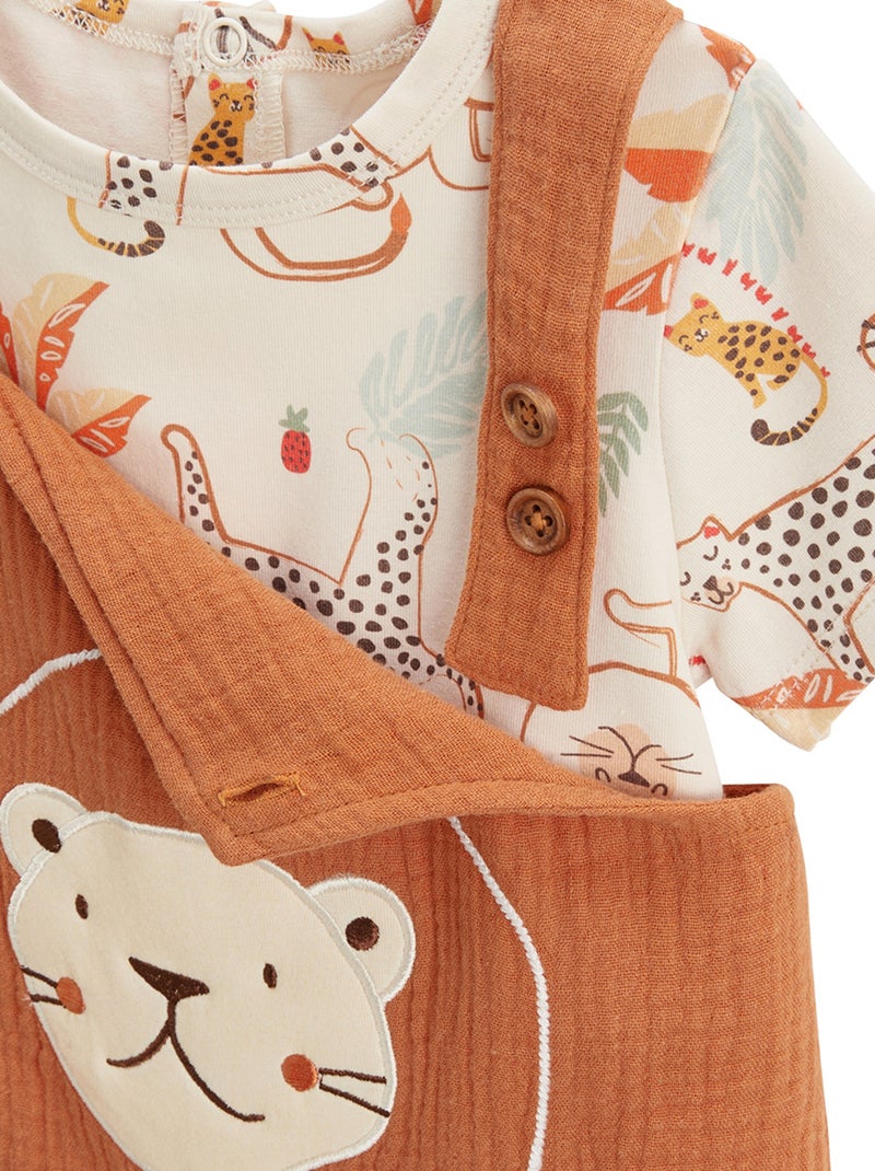 Ensemble salopette bébé en gaze de coton et t-shirt Tango Marron - Kiabi