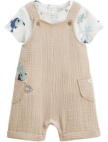 Ensemble salopette bébé en gaze de coton et t-shirt Toucana