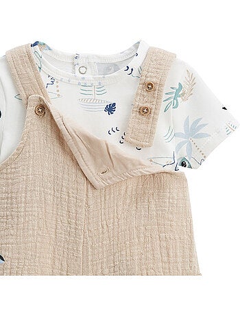 Ensemble salopette bébé en gaze de coton et t-shirt Toucana