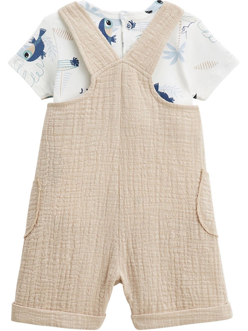 Ensemble salopette bébé en gaze de coton et t-shirt Toucana Beige sable - Kiabi