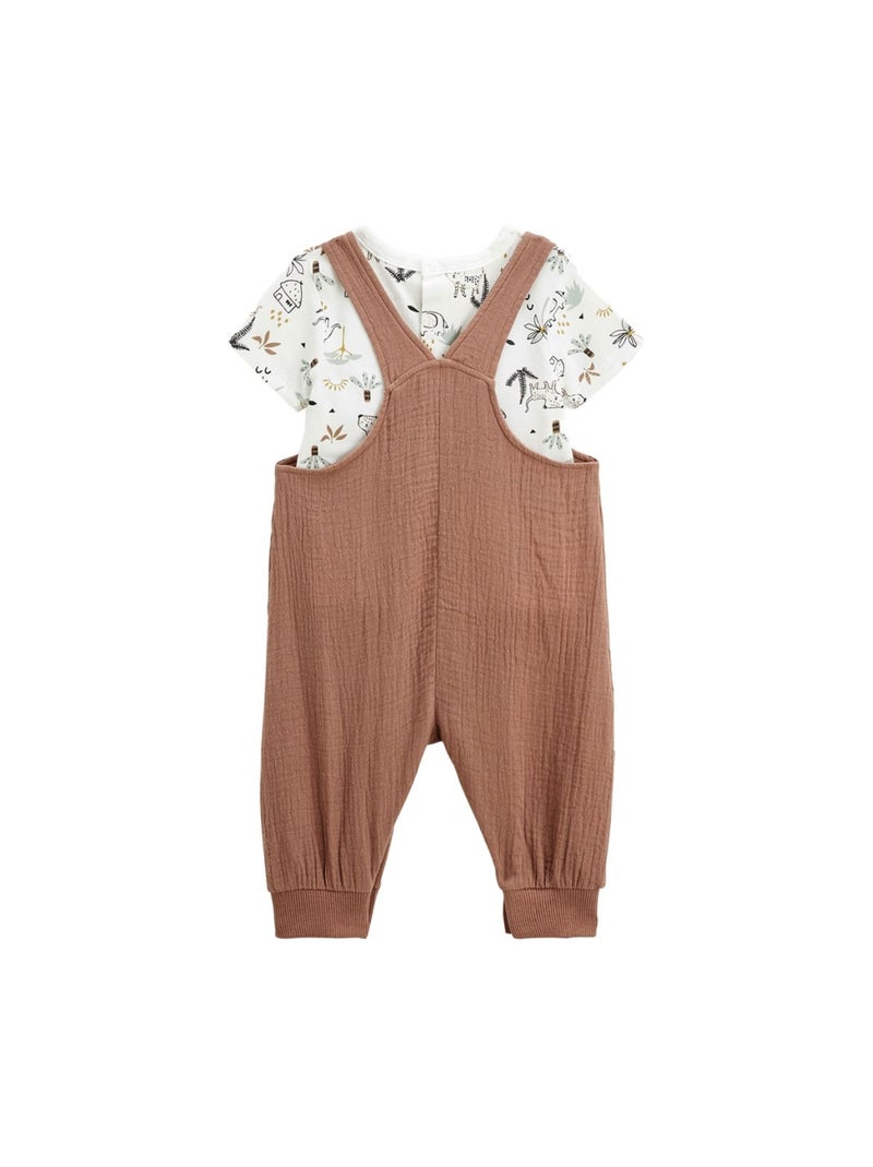 Ensemble salopette bébé en gaze de coton et t-shirt Yao Marron - Kiabi