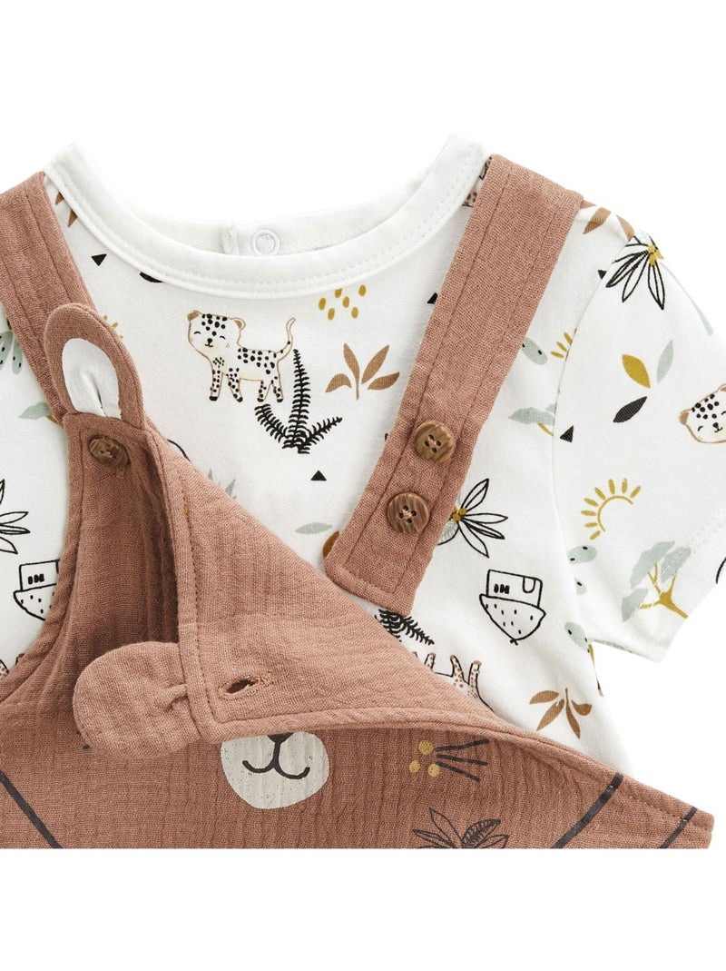 Ensemble salopette bébé en gaze de coton et t-shirt Yao Marron - Kiabi