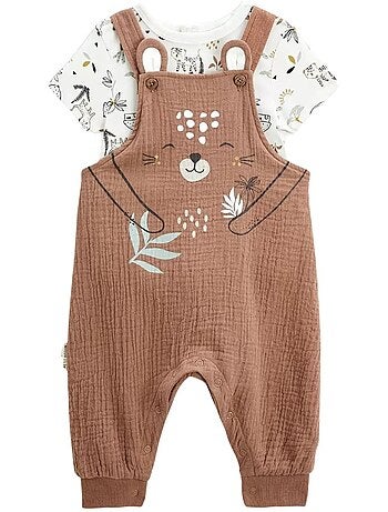 Ensemble salopette bébé en gaze de coton et t-shirt Yao