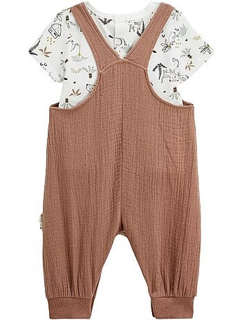 Ensemble salopette bébé en gaze de coton et t-shirt Yao