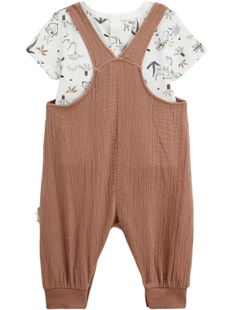 Ensemble salopette bébé en gaze de coton et t-shirt Yao Marron - Kiabi